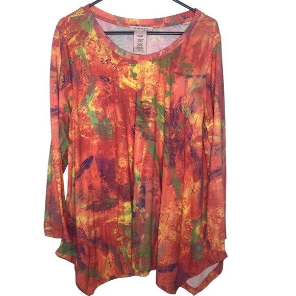 Womens XXL Tunic Top Colorful Sunrise Brushstroke Print Asymmetrical - Picture 1 of 10